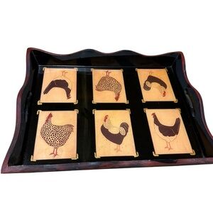 Decorative Folk Art  Rooster Tray
